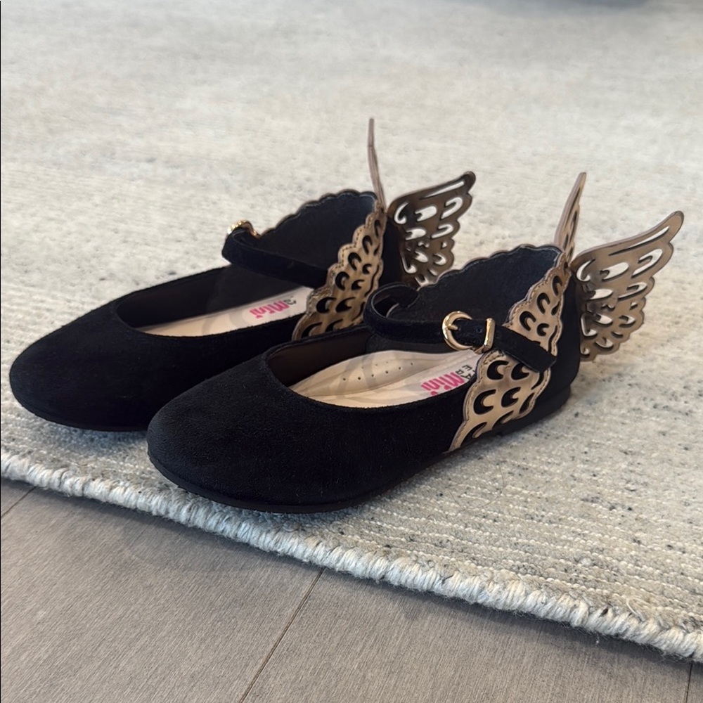Sophia Webster Black Suede Shoes with Gold Butterflies
